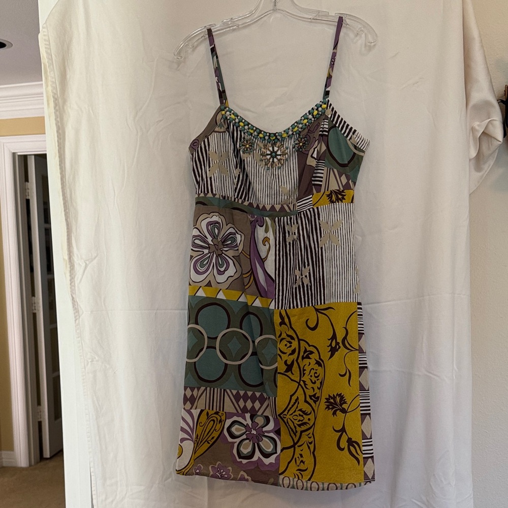 Cabi Multicolor Patchwork Spaghetti Strap Dress - image 1